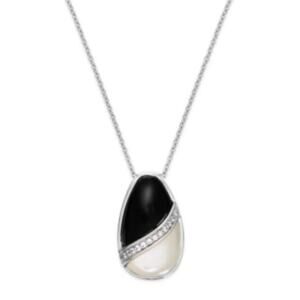 Diamond Accent Onyx (2 cts.) Necklace Sterling Silver Mother Of Pearl Luxury NEW